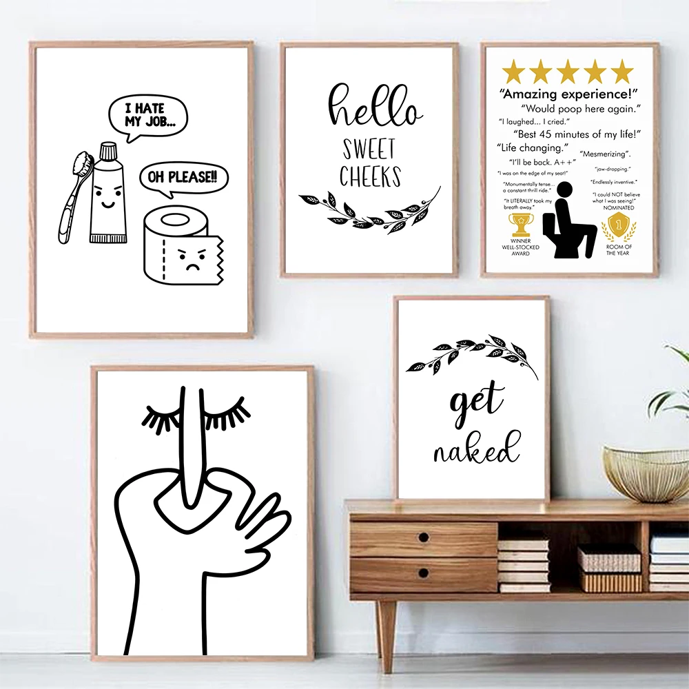 Home Bathroom Rules - Arte de pared de línea linda,