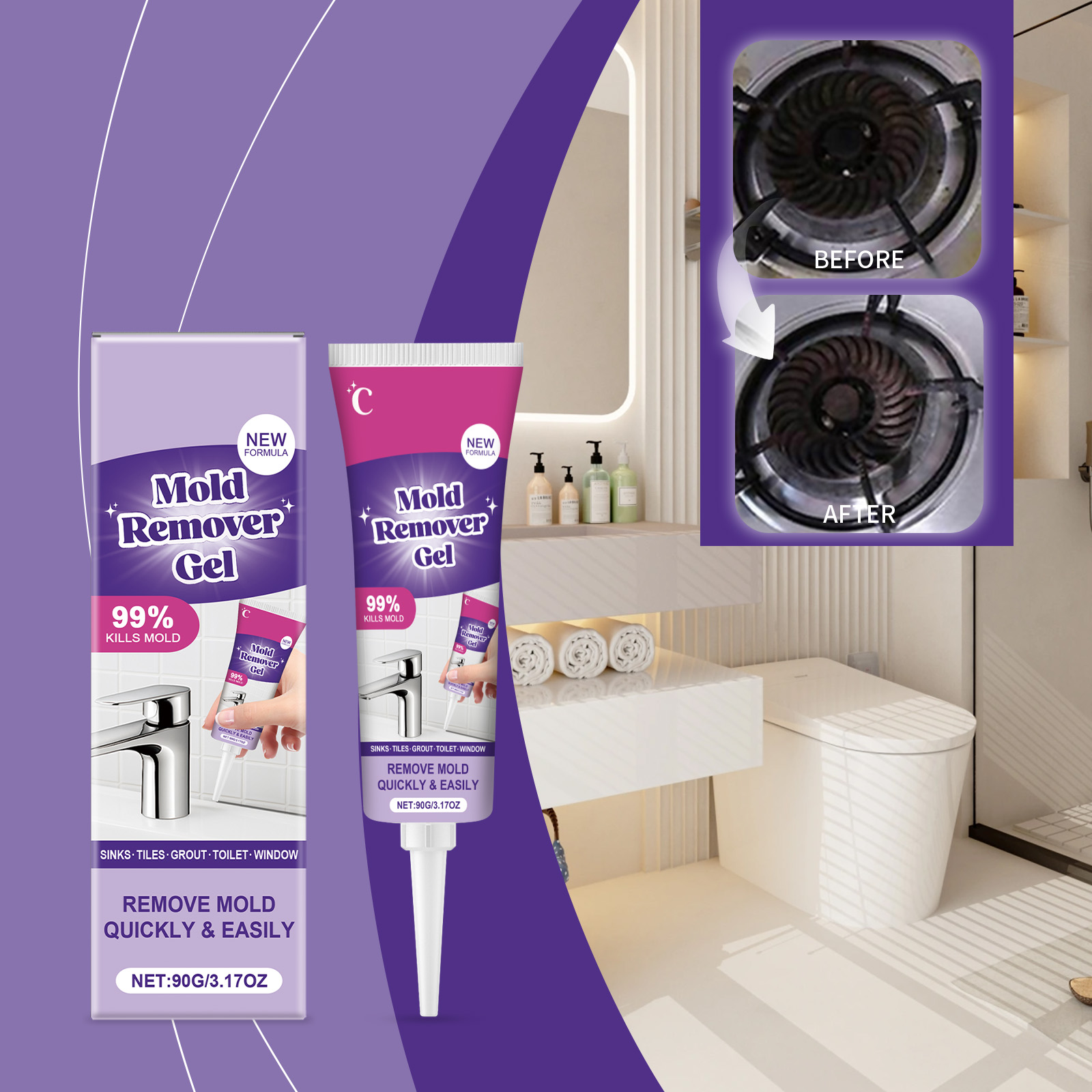 Home Bathroom Cleaning Solution - Gel eliminador de moho de acción