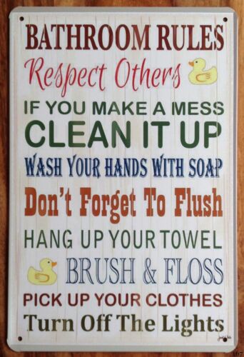 Home Bathroom Rules - Letrero de metal vintage con reglas
