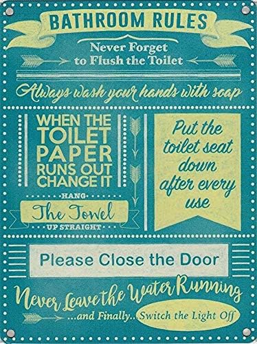 Home Bathroom Rules - Letrero Metálico de Pared Estilo Vintage,