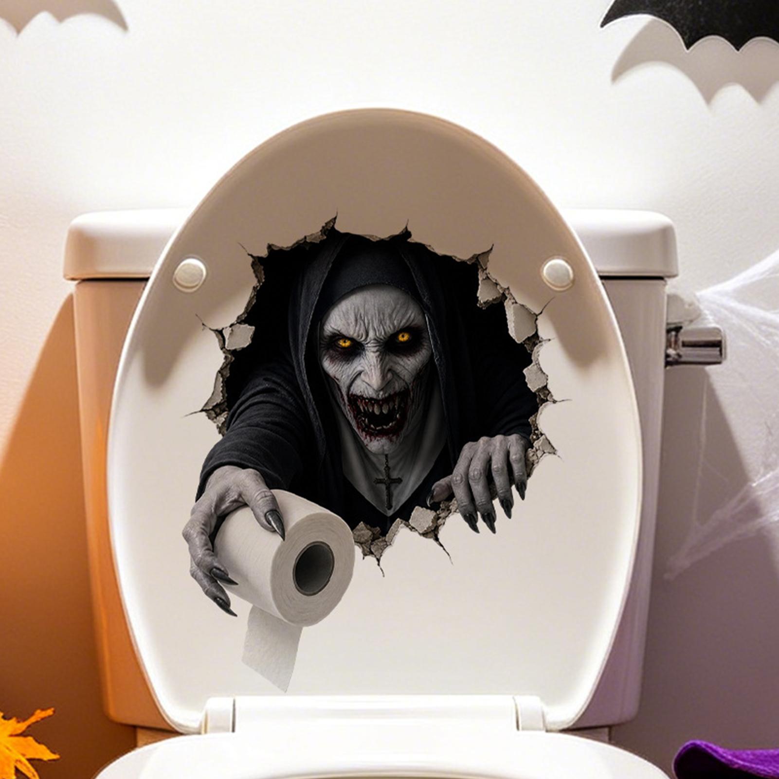 Home Bathroom Break - Pegatinas 2D de Halloween para Inodoro,