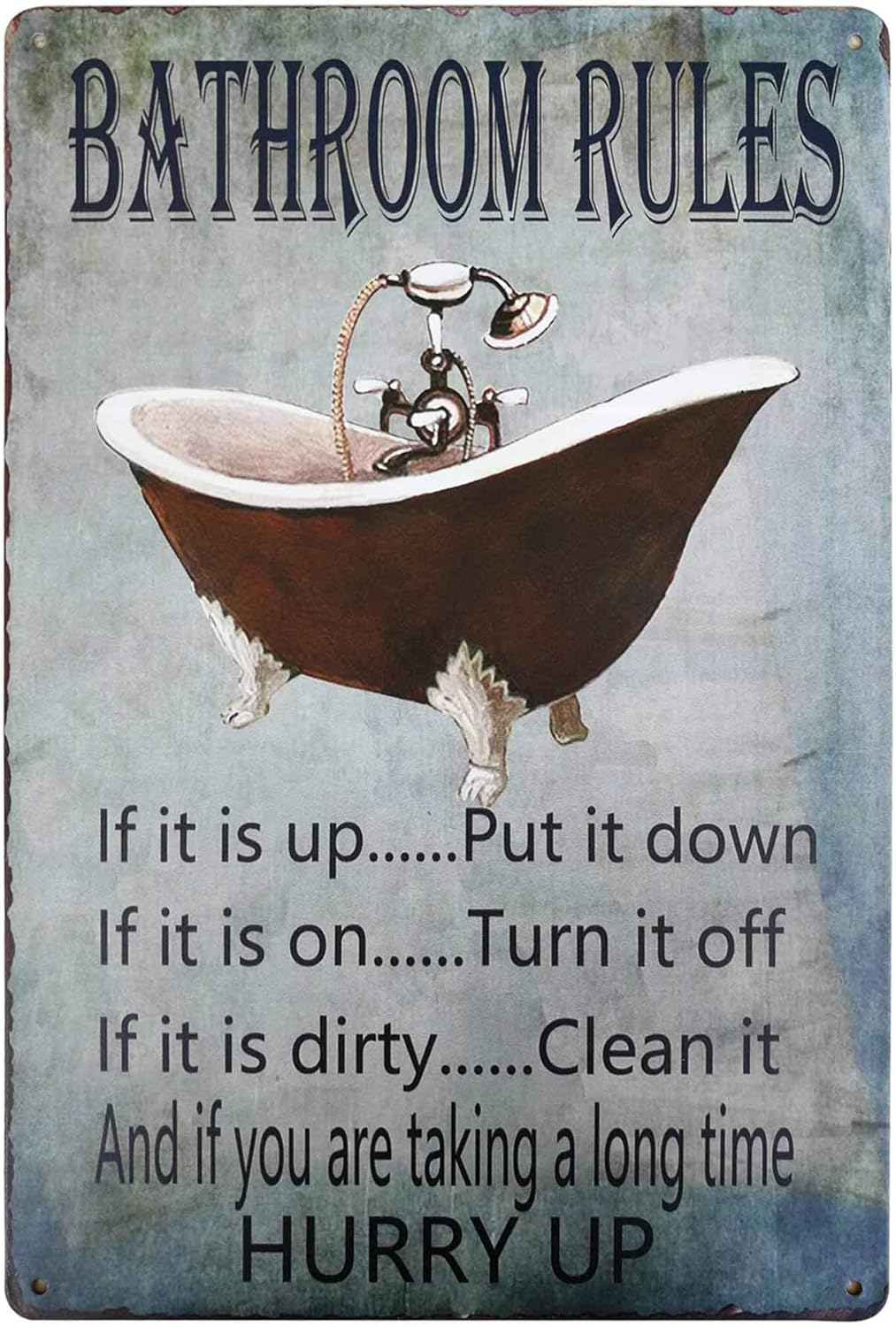 Home Bathroom Rules - PXIYOU Letrero de Metal Vintage con