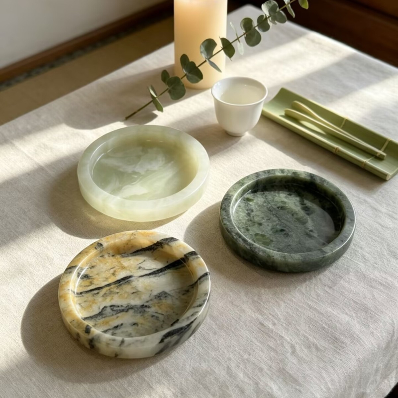 Home Essentials Bathroom Organizer - Bandeja Redonda Pequeña de Mármol Natural