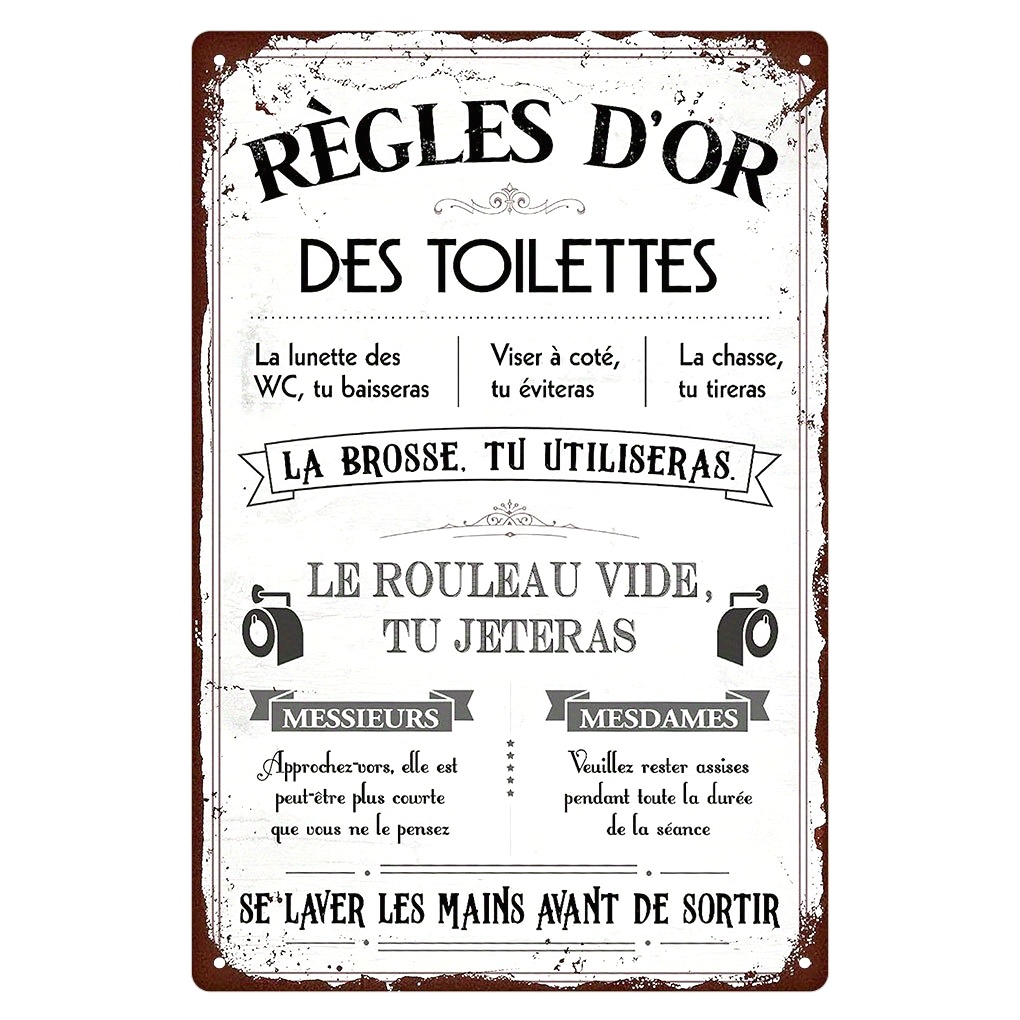 Home Bathroom Rules - Divertido letrero metálico para inodoro con