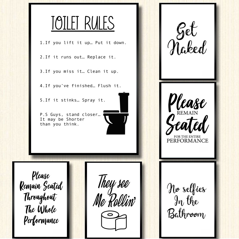 Cuadro sobre lienzo para pared - Home Bathroom Rules reseña y precio