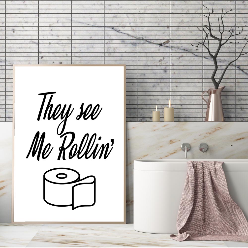 Cuadro sobre lienzo para pared - Home Bathroom Rules reseña y precio