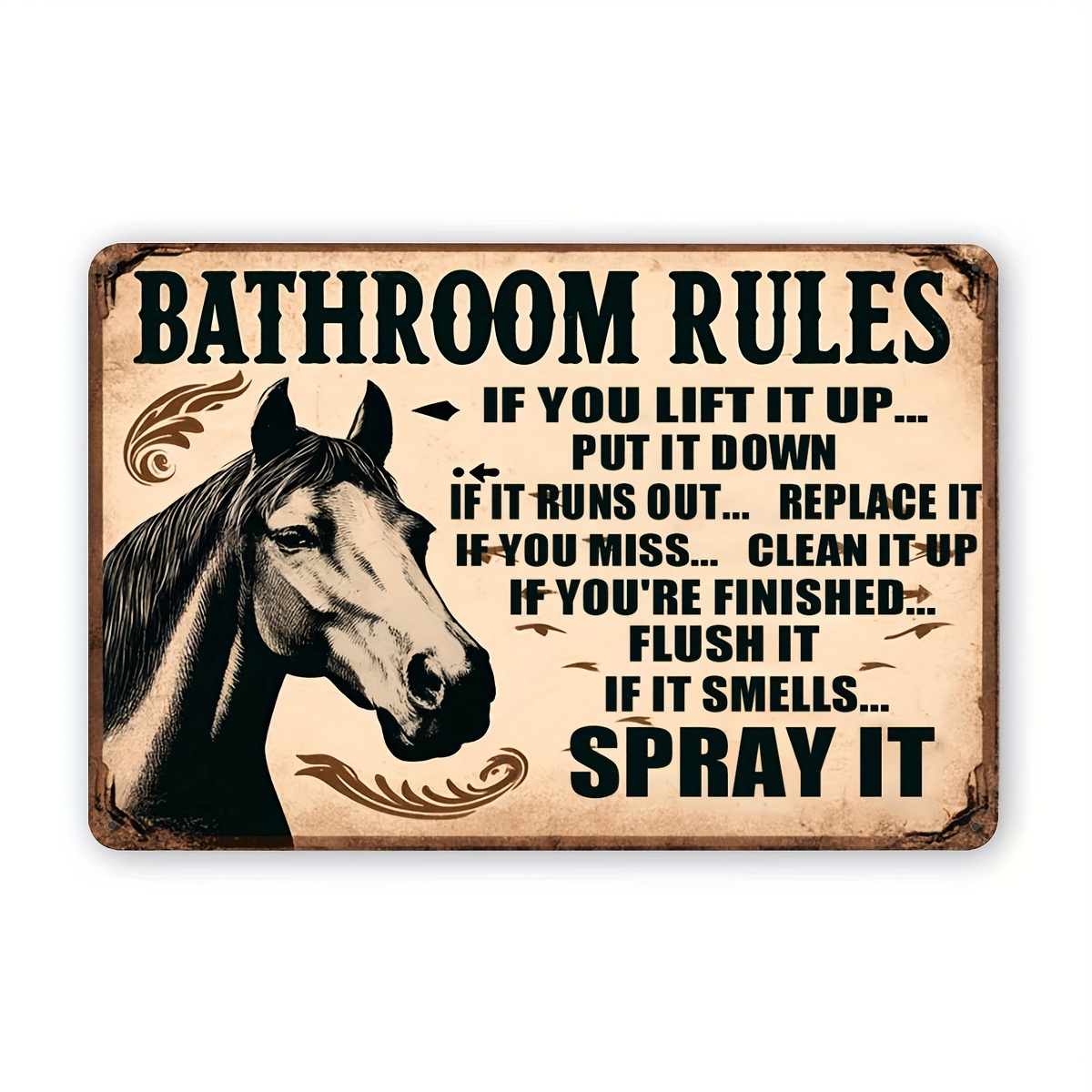 Una placa metálica decorativa  - Home Bathroom Rules reseña y precio