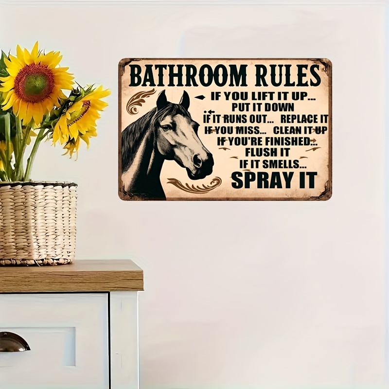 Una placa metálica decorativa  - Home Bathroom Rules reseña y precio