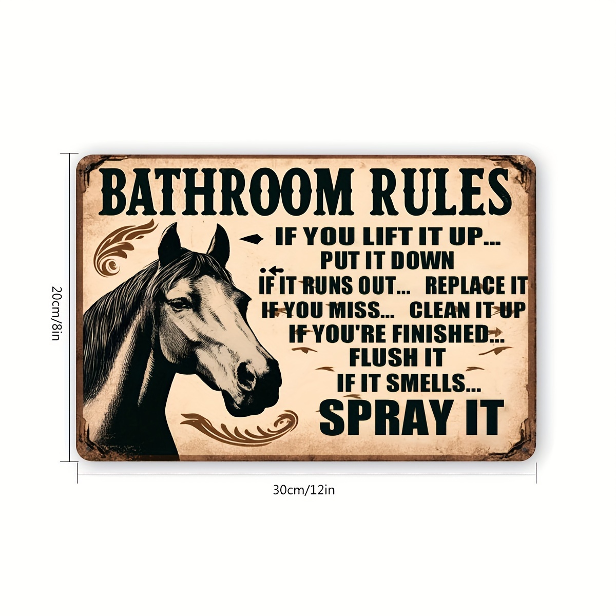 Una placa metálica decorativa  - Home Bathroom Rules reseña y precio